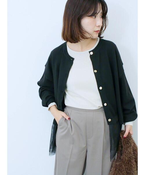 Samansa Mos2 blue（サマンサモスモスブルー）の「ペプラムチュールニットカーディガン（カーディガン/ボレロ・レディース・ブラック/ブラウン/グレー・F）」の14枚目の写真