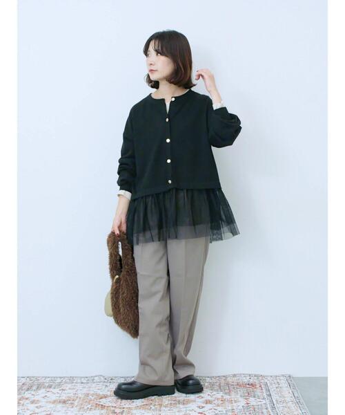 Samansa Mos2 blue（サマンサモスモスブルー）の「ペプラムチュールニットカーディガン（カーディガン/ボレロ・レディース・ブラック/ブラウン/グレー・F）」の15枚目の写真