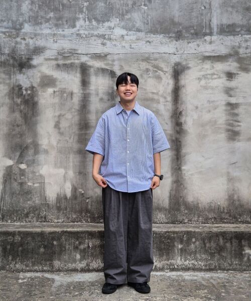 CHASECULT（チェイスカルト）の「男性シアサッカーストライプ半袖シャツ-ネイビー（シャツ/ブラウス・メンズ・ネイビー・100/95/105）」の8枚目の写真
