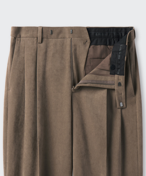 MUSINSA STANDARD（ムシンサスタンダード）の「ブラシドツーピンタックワイドヒドゥンバンディングスラックス[ブラウン]（スラックス・メンズ・その他・28/29/32/30/31/33/26/27/40/38/42/36/34）」の4枚目の写真