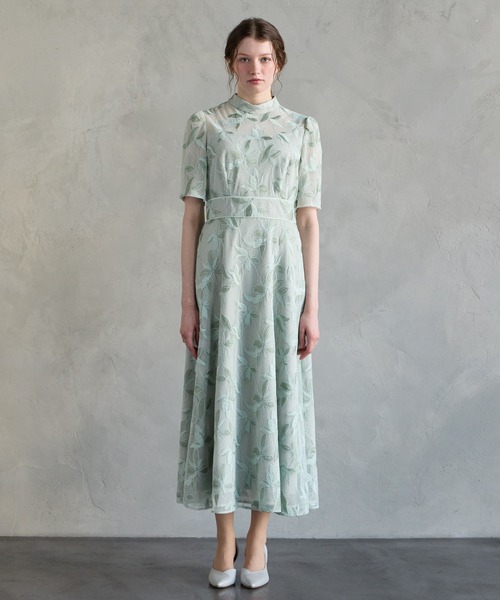 AIMER(エメ)の「チュール刺繍×ドットチュールプチハイネックフレアパーティードレス 結婚式 お呼ばれ ドレス 20代 30代(ドレス・レディース・グリーン系その他/ピンクベージュ/ブラック/ライトグリーン・LARGE/MEDIUM)」の7枚目の写真