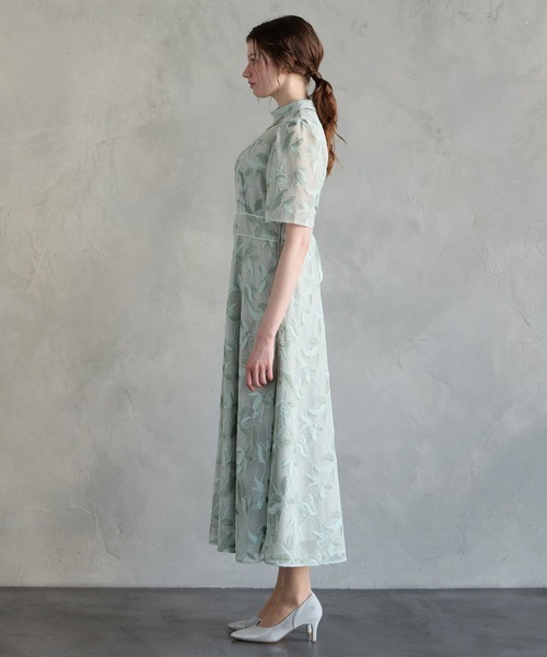 AIMER(エメ)の「チュール刺繍×ドットチュールプチハイネックフレアパーティードレス 結婚式 お呼ばれ ドレス 20代 30代(ドレス・レディース・グリーン系その他/ピンクベージュ/ブラック/ライトグリーン・LARGE/MEDIUM)」の8枚目の写真