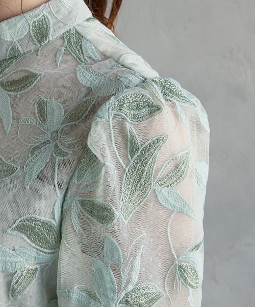 AIMER(エメ)の「チュール刺繍×ドットチュールプチハイネックフレアパーティードレス 結婚式 お呼ばれ ドレス 20代 30代(ドレス・レディース・グリーン系その他/ピンクベージュ/ブラック/ライトグリーン・LARGE/MEDIUM)」の14枚目の写真