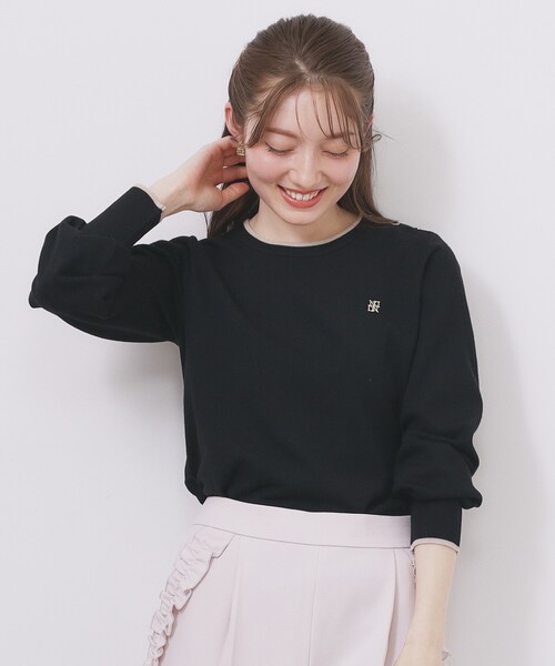 ゴールドパーツ付きバイカラークルーネックニット【洗濯機OK】（ニット