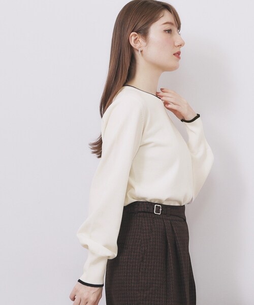 ゴールドパーツ付きバイカラークルーネックニット【洗濯機OK】（ニット