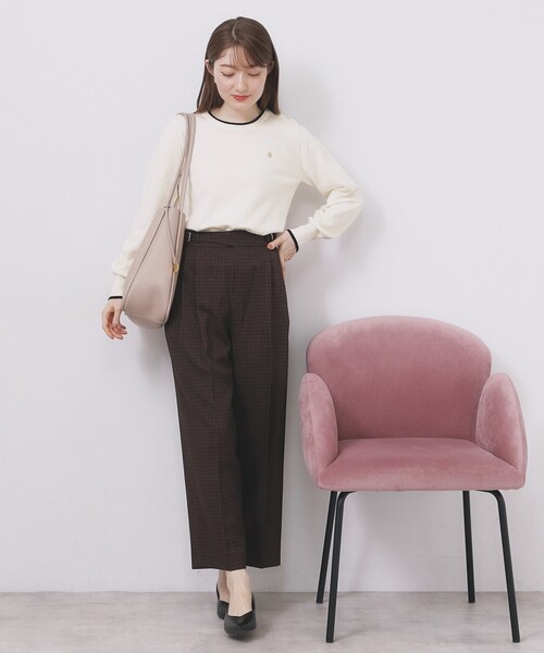 ゴールドパーツ付きバイカラークルーネックニット【洗濯機OK】（ニット