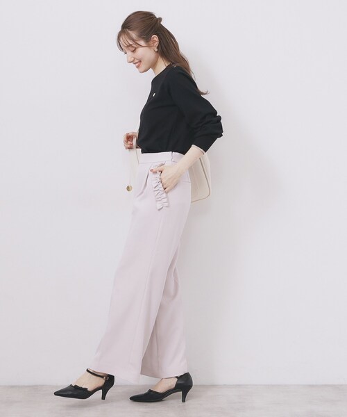 ゴールドパーツ付きバイカラークルーネックニット【洗濯機OK】（ニット