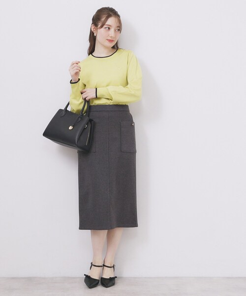 ゴールドパーツ付きバイカラークルーネックニット【洗濯機OK】（ニット