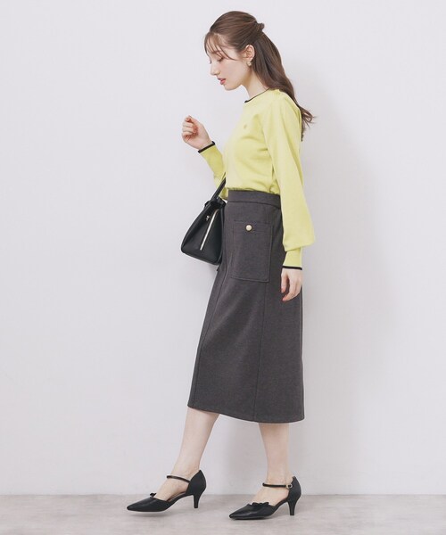 ゴールドパーツ付きバイカラークルーネックニット【洗濯機OK】（ニット