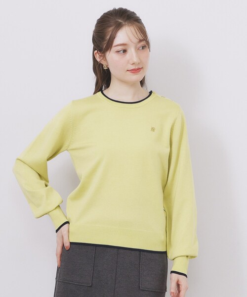 ゴールドパーツ付きバイカラークルーネックニット【洗濯機OK】（ニット