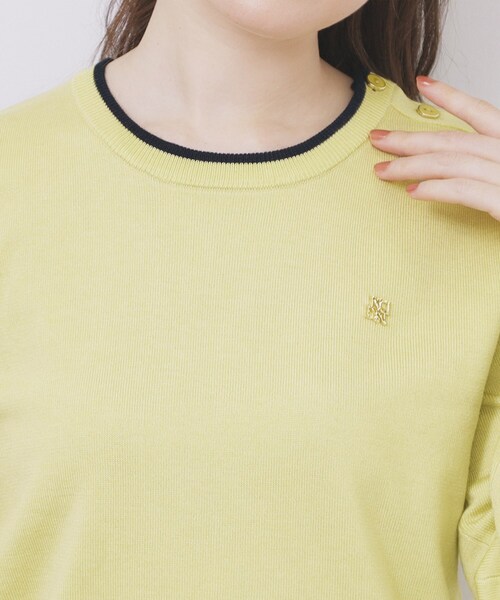 ゴールドパーツ付きバイカラークルーネックニット【洗濯機OK】（ニット