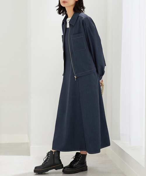 BELLUNA PLUS(ベルーナ)の「麻調ジャケット×キャミワンピアンサンブル(ワンピース・レディース・チャコール/ネイビー/グレイッシュベージュ・MEDIUM/LARGE/X-LARGE)」の3枚目の写真