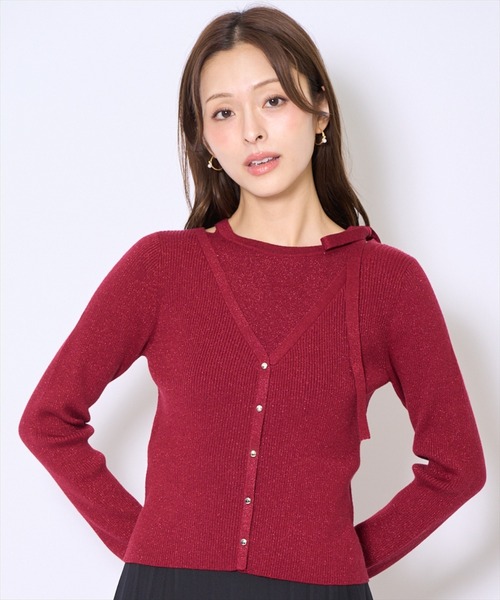 AND COUTURE（アンドクチュール）の「ホルタードッキングカーディガン風プルオーバー（ニット/セーター・レディース・ベージュ/ボルドー/ブラック/ブルー・FREE）」の4枚目の写真