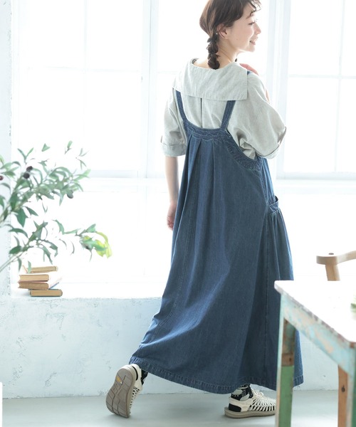 soulberry(ソウルベリー)の「まいにち寄り添う、デニムのワンピース。(ジャンパースカート・レディース・ネイビー・M/4L/3L/LL/L)」の6枚目の写真