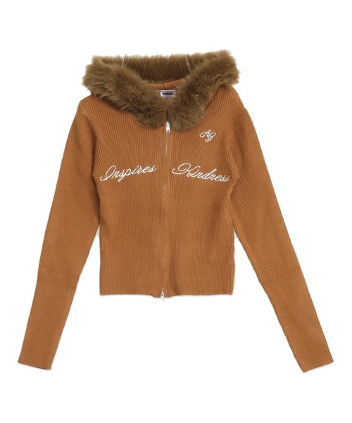 ANAP GiRL(アナップガール)の「ファー付 ニット ダブル ジップパーカー(パーカー・キッズ・ホワイト/ブラウン/ブラック・S/XS/M)」の5枚目の写真