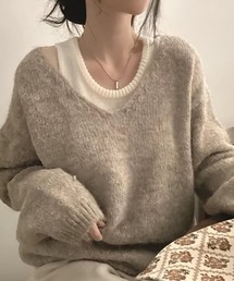 ニットタンク付きゆったりVネックニット2点セット
