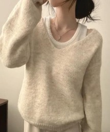 ニットタンク付きゆったりVネックニット2点セット