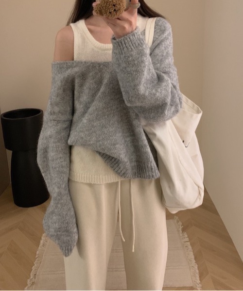 LADY LIKE(レディライク)の「ニットタンク付きゆったりVネックニット2点セット(ニット/セーター・レディース・アイボリー/グレー/ベージュ・M)」の10枚目の写真