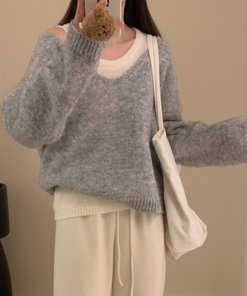 LADY LIKE(レディライク)の「ニットタンク付きゆったりVネックニット2点セット(ニット/セーター・レディース・アイボリー/グレー/ベージュ・M)」の8枚目の写真