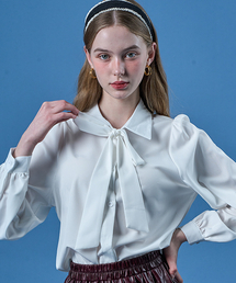 Puff Ribbon Tie Shirt Air Blouse [WHITE] KCL.