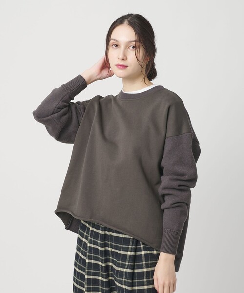 BEAUTY&YOUTH UNITED ARROWS(ビューティーアンドユースユナイテッドアローズ)の「【WEB限定】スウェット×ニット コンビプルオーバー ウォッシャブル(ニット/セーター・レディース・グレー系/ダークグレー/ライトブルー・FREE)」の1枚目の写真