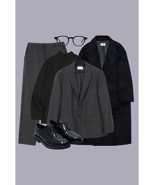 PRAIRIE(KR)(プレーリー)の「ウールヘリンボーンチェックワイドスラックス (チャコール)(スラックス・メンズ・その他・LARGE/MEDIUM/SMALL)」の3枚目の写真
