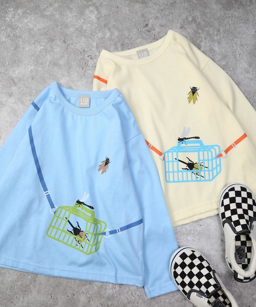 DILASH(ディラッシュ)の「虫かごショルダー風長袖Tシャツ(Tシャツ/カットソー・キッズ・サックスブルー/キナリ・130/80/120/110/100/90/140)」の3枚目の写真