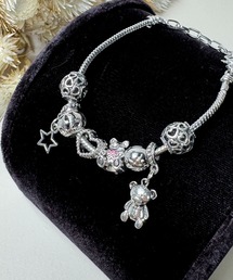 MAISON SELECT（メゾンセレクト）の「11D55-NK ベア＆ハートチャーム ミックスモチーフブレスレット シルバーアクセサリー（ブレスレット）」