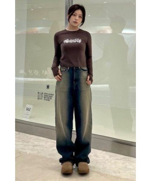 DXOH（ディソエイチ）の「スタックスローガンロゴウォーマークロップT [ダークブラウン]（Tシャツ/カットソー・レディース・その他・FREE）」の8枚目の写真