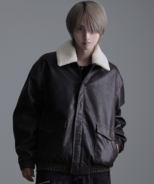 SILVER BULLET(シルバーバレット)の「『CavariA/キャバリア』ウォッシャブルPUレザーブルゾン(ボアあり)(ブルゾン・メンズ・ブラック/ブラウン・M/L/XL)」の2枚目の写真