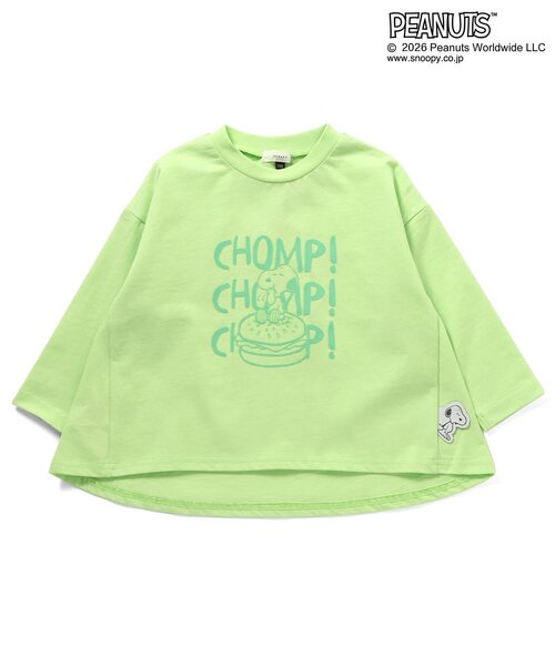 Seraph(セラフ)の「PEANUTS AラインフロッキーTシャツ(Tシャツ/カットソー・キッズ・サックスブルー/ライム/ピンク・140/130/120/110/100/90/80)」の4枚目の写真