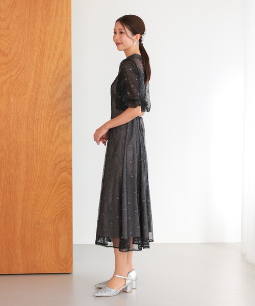 haremode（ハレモード）の「結婚式 お呼ばれ 二次会 謝恩会 成人式 同窓会 対応 20代 30代 クラシカル レース フレア 花柄 刺繍 フリル袖 五分袖きれいめ パーティー オケージョン ドレス（ドレス・レディース・ブラック/ベージュ/ブラウン・S/M）」の5枚目の写真