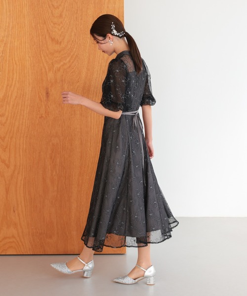 haremode（ハレモード）の「結婚式 お呼ばれ 二次会 謝恩会 成人式 同窓会 対応 20代 30代 クラシカル レース フレア 花柄 刺繍 フリル袖 五分袖きれいめ パーティー オケージョン ドレス（ドレス・レディース・ブラック/ベージュ/ブラウン・S/M）」の7枚目の写真