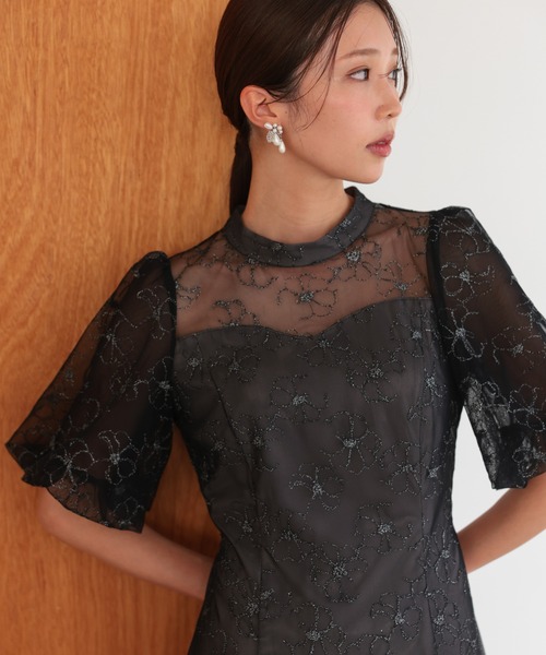haremode（ハレモード）の「結婚式 お呼ばれ 二次会 謝恩会 成人式 同窓会 対応 20代 30代 クラシカル レース フレア 花柄 刺繍 フリル袖 五分袖きれいめ パーティー オケージョン ドレス（ドレス・レディース・ブラック/ベージュ/ブラウン・S/M）」の8枚目の写真