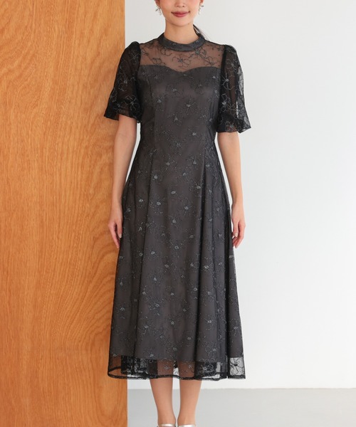 haremode（ハレモード）の「結婚式 お呼ばれ 二次会 謝恩会 成人式 同窓会 対応 20代 30代 クラシカル レース フレア 花柄 刺繍 フリル袖 五分袖きれいめ パーティー オケージョン ドレス（ドレス・レディース・ブラック/ベージュ/ブラウン・S/M）」の11枚目の写真