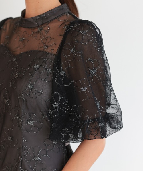 haremode（ハレモード）の「結婚式 お呼ばれ 二次会 謝恩会 成人式 同窓会 対応 20代 30代 クラシカル レース フレア 花柄 刺繍 フリル袖 五分袖きれいめ パーティー オケージョン ドレス（ドレス・レディース・ブラック/ベージュ/ブラウン・S/M）」の13枚目の写真