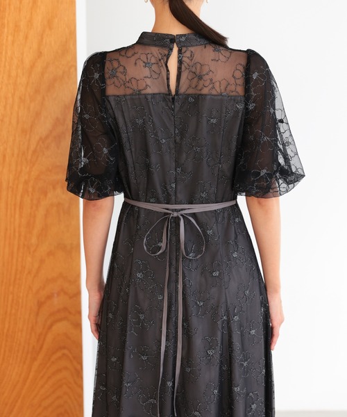 haremode（ハレモード）の「結婚式 お呼ばれ 二次会 謝恩会 成人式 同窓会 対応 20代 30代 クラシカル レース フレア 花柄 刺繍 フリル袖 五分袖きれいめ パーティー オケージョン ドレス（ドレス・レディース・ブラック/ベージュ/ブラウン・S/M）」の15枚目の写真