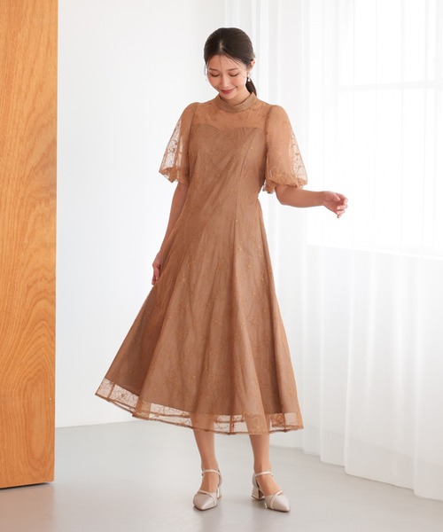 haremode（ハレモード）の「結婚式 お呼ばれ 二次会 謝恩会 成人式 同窓会 対応 20代 30代 クラシカル レース フレア 花柄 刺繍 フリル袖 五分袖きれいめ パーティー オケージョン ドレス（ドレス・レディース・ブラック/ベージュ/ブラウン・S/M）」の17枚目の写真