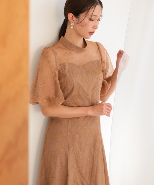 haremode（ハレモード）の「結婚式 お呼ばれ 二次会 謝恩会 成人式 同窓会 対応 20代 30代 クラシカル レース フレア 花柄 刺繍 フリル袖 五分袖きれいめ パーティー オケージョン ドレス（ドレス・レディース・ブラック/ベージュ/ブラウン・S/M）」の21枚目の写真