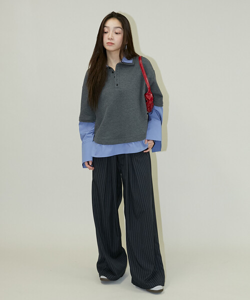 FREAK'S STORE(フリークスストア)の「PUBLUX/パブリュクス シャツ レイヤード風 ポロ トップス 限定展開(ポロシャツ・レディース・ネイビー/ダークグレー/チャコールグレー・フリ-)」の11枚目の写真