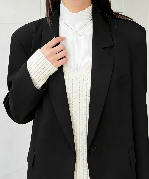 Miniministore(ミニミニストア)の「テーラードジャケット ゆったりレディース(テーラードジャケット・レディース・ブラック/ダークグレー・M/L)」の9枚目の写真