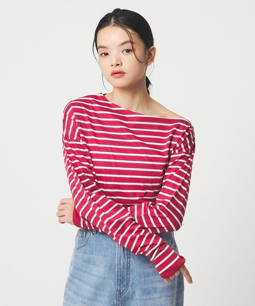 EMMEL REFINES(エメルリファインズ)の「<EMMEL REFINES>EM アシンメトリー ボーダー ロンT(Tシャツ/カットソー・レディース・レッド/ホワイト/ネイビー・FREE)」の6枚目の写真