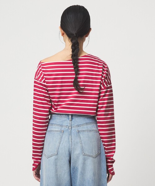EMMEL REFINES(エメルリファインズ)の「<EMMEL REFINES>EM アシンメトリー ボーダー ロンT(Tシャツ/カットソー・レディース・レッド/ホワイト/ネイビー・FREE)」の7枚目の写真