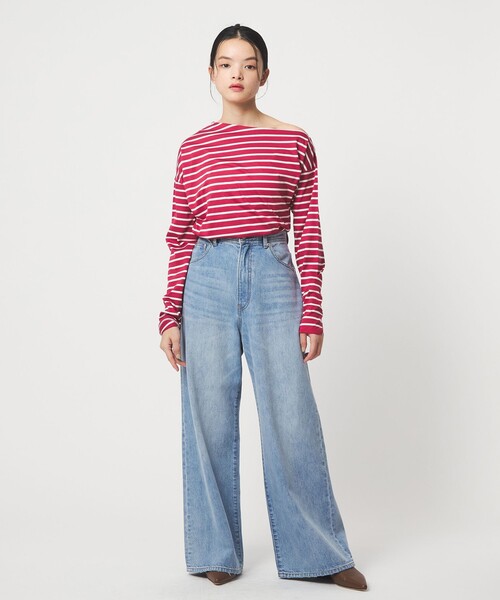 EMMEL REFINES(エメルリファインズ)の「<EMMEL REFINES>EM アシンメトリー ボーダー ロンT(Tシャツ/カットソー・レディース・レッド/ホワイト/ネイビー・FREE)」の8枚目の写真