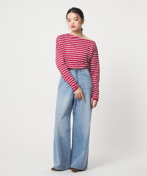 EMMEL REFINES(エメルリファインズ)の「<EMMEL REFINES>EM アシンメトリー ボーダー ロンT(Tシャツ/カットソー・レディース・レッド/ホワイト/ネイビー・FREE)」の9枚目の写真