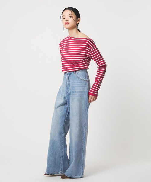 EMMEL REFINES(エメルリファインズ)の「<EMMEL REFINES>EM アシンメトリー ボーダー ロンT(Tシャツ/カットソー・レディース・レッド/ホワイト/ネイビー・FREE)」の10枚目の写真