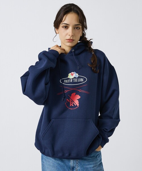 FRUIT OF THE LOOM（フルーツオブザルーム）の「【FRUIT OF THE LOOM】FTL×EVA ロゴプリントフーディー / フルーツオブザルーム×エヴァンゲリオン パーカー（パーカー・メンズ・ネイビー/ライトグレー/ブラック・XL/S/M/L）」の3枚目の写真