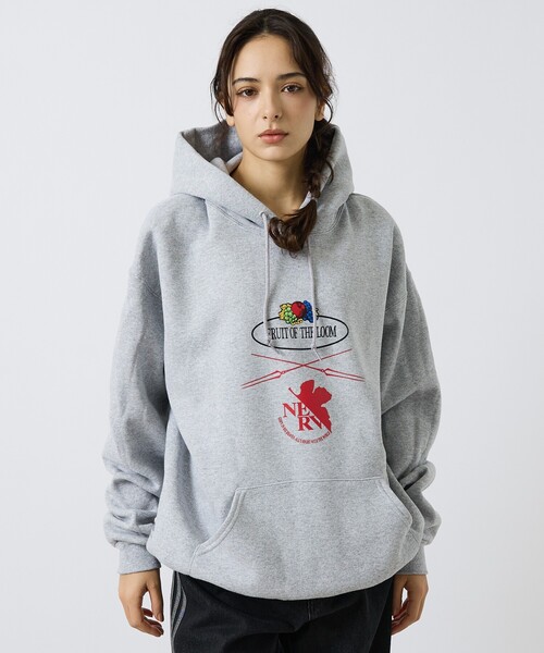 FRUIT OF THE LOOM（フルーツオブザルーム）の「【FRUIT OF THE LOOM】FTL×EVA ロゴプリントフーディー / フルーツオブザルーム×エヴァンゲリオン パーカー（パーカー・メンズ・ネイビー/ライトグレー/ブラック・XL/S/M/L）」の5枚目の写真