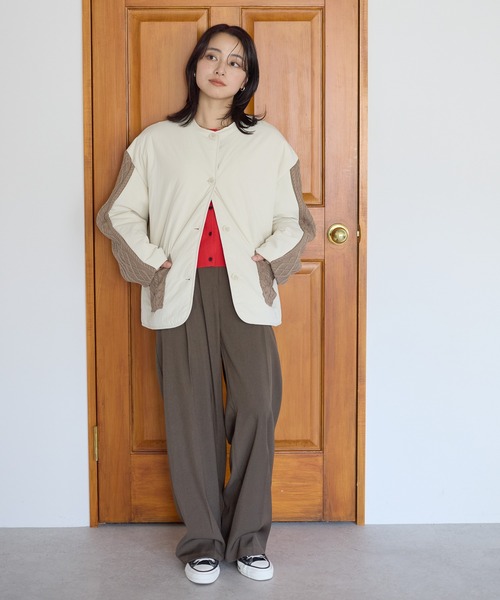 HEART MARKET(ハートマーケット)の「ニットケーブル切替中綿ジャケット(ノーカラージャケット・レディース・オフホワイト/ホワイト系その他/ブラック/カーキ・FREE)」の13枚目の写真