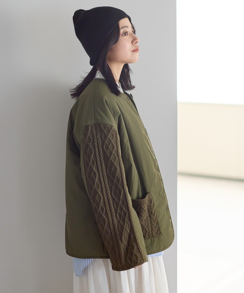 HEART MARKET(ハートマーケット)の「ニットケーブル切替中綿ジャケット(ノーカラージャケット・レディース・オフホワイト/ホワイト系その他/ブラック/カーキ・FREE)」の15枚目の写真